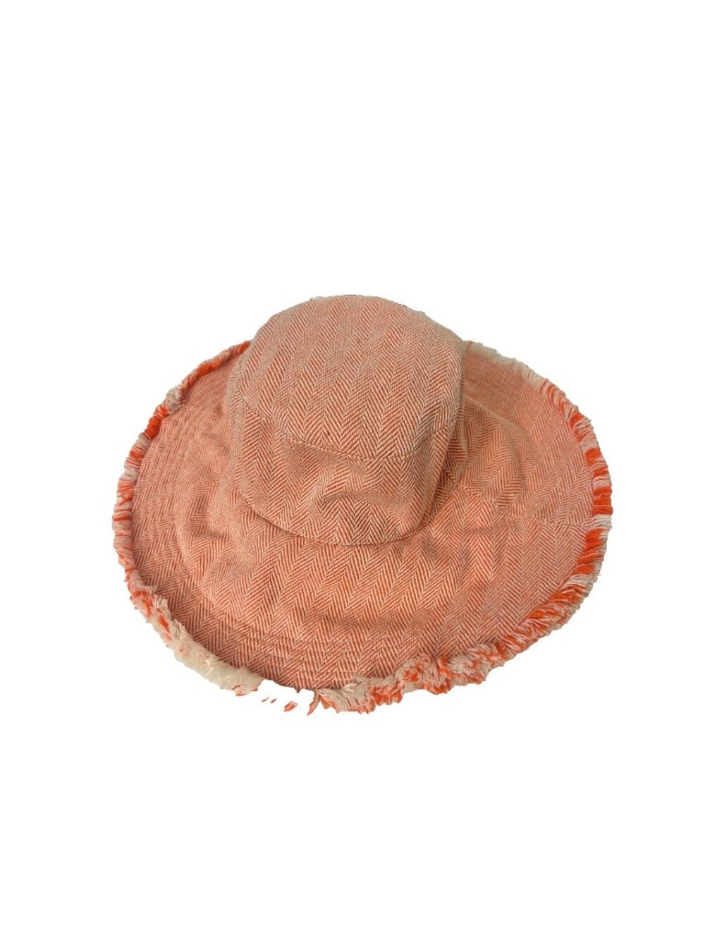 Anthropologie Orange Herringbone Wide Brim Bucket Hat Frayed Edge Boho Summer